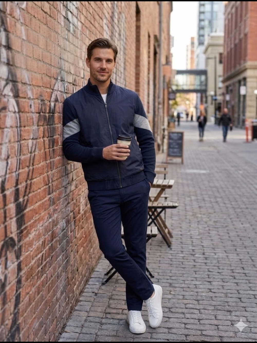 Boss Navy Bomber Jacket with Light Gray Sleeve Panels